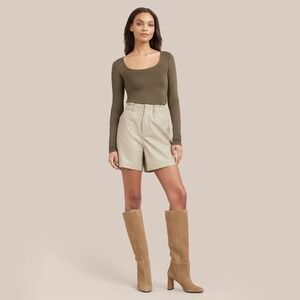 Modern Citizen Women's Tan Paperbag High Rise Vegan Leather Shorts Size Large